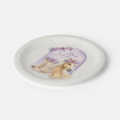 女の子の紫の花の馬の誕生日紙皿 ペーパープレート (アングル)