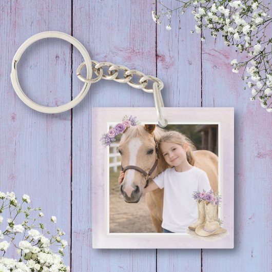 女の子の紫の花の馬 キーホルダー