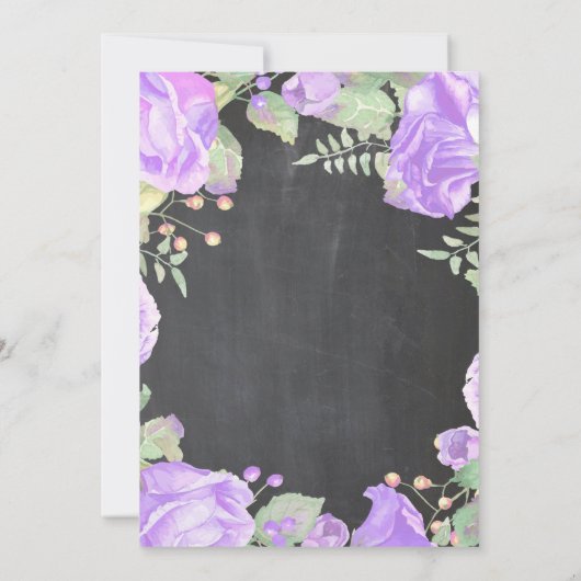女の子の紫の赤ちゃんのシャワーフローラの黒板 招待状 (裏面)