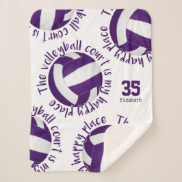 女の子の紫ホワイトバレーボールのコート幸せな場所 シェルパブランケット