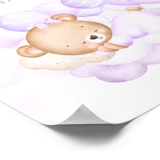 女の子の紫色のクマの赤ちゃんシャワーの好意のサイン ポスター (角)