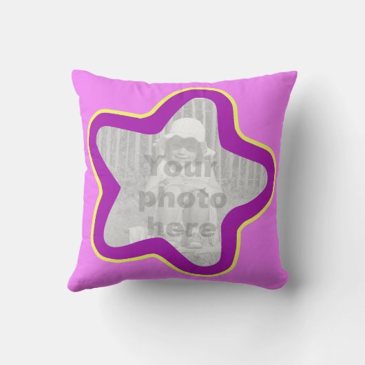 女の子の紫色の星の王女の名前及び写真の枕 クッション (裏面)