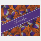 女の子の紫色の灰色のバスケットのパーソナライズされた模様 フリースブランケット (正面(横))