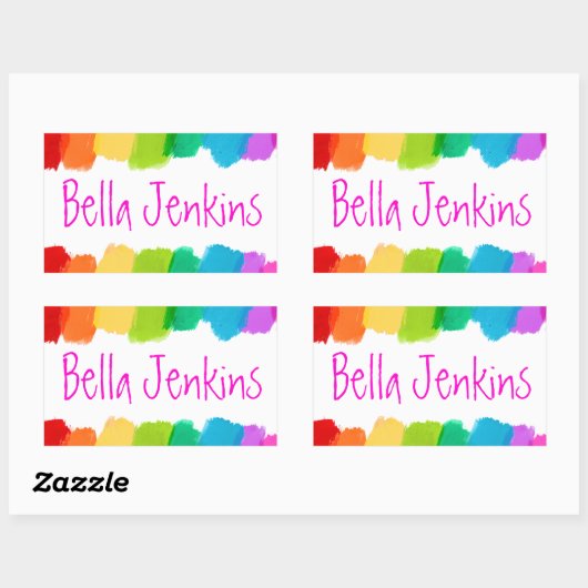 女の子の絵を描カラフル名ピンクのIDラベルのシール 長方形シール (シート)