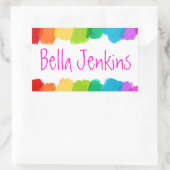 女の子の絵を描カラフル名ピンクのIDラベルのシール 長方形シール (バッグ)