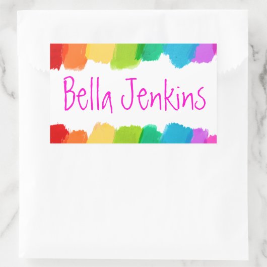 女の子の絵を描カラフル名ピンクのIDラベルのシール 長方形シール (バッグ)