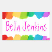 女の子の絵を描カラフル名ピンクのIDラベルのシール 長方形シール (正面)