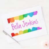 女の子の絵を描カラフル名ピンクのIDラベルのシール 長方形シール (封筒)