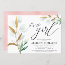 女の子の緑のモダン金ゴールドピンクの赤ちゃんシャワー