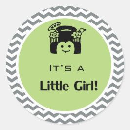 女の子の緑の灰色のシェブロンのステッカーだ。 ラウンドシール