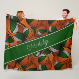 女の子の緑の灰色のチームカラーバスケットのボールのパターン フリースブランケット