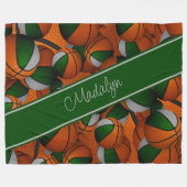 女の子の緑の灰色のチームカラーバスケットのボールのパターン フリースブランケット (正面(横))