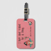 女の子の編み物ピンクのドット背景糸レトロルック ラゲッジタグ (正面縦)