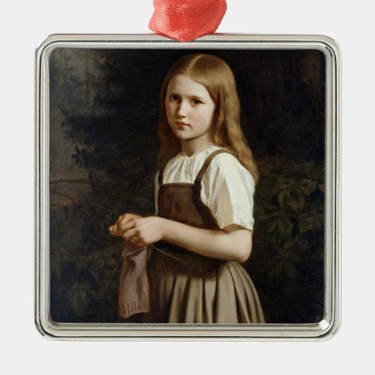 女の子の編み物1854年 メタルオーナメント (正面)