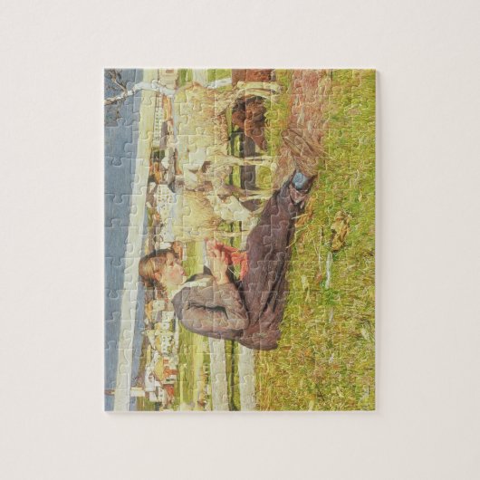 女の子の編み物1888年(キャンバスの油) ジグソーパズル (縦)