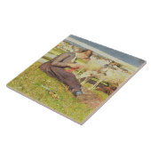 女の子の編み物1888年(キャンバスの油) タイル (側面)