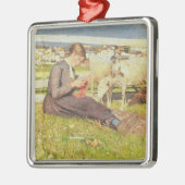 女の子の編み物1888年(キャンバスの油) メタルオーナメント (左)