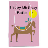 女の子の編集可能なかわいい漫画の馬年齢 ミディアムペーパーバッグ (正面)