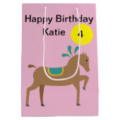 女の子の編集可能なかわいい漫画の馬年齢 ミディアムペーパーバッグ (裏面)