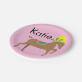 女の子の編集可能なかわいい漫画の馬 ペーパープレート (アングル)