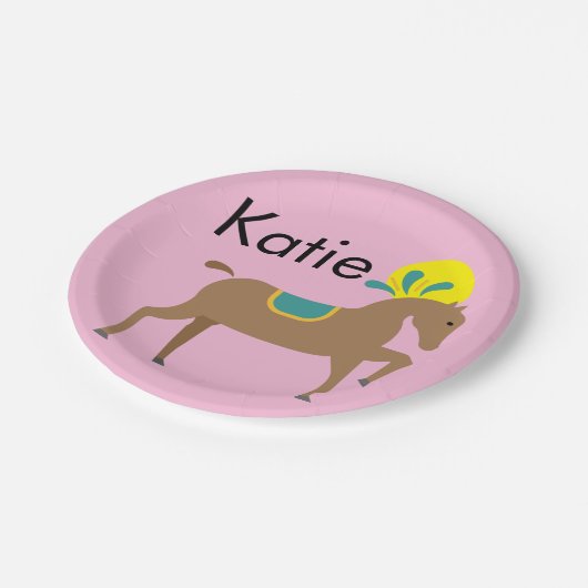 女の子の編集可能なかわいい漫画の馬 ペーパープレート (アングル)