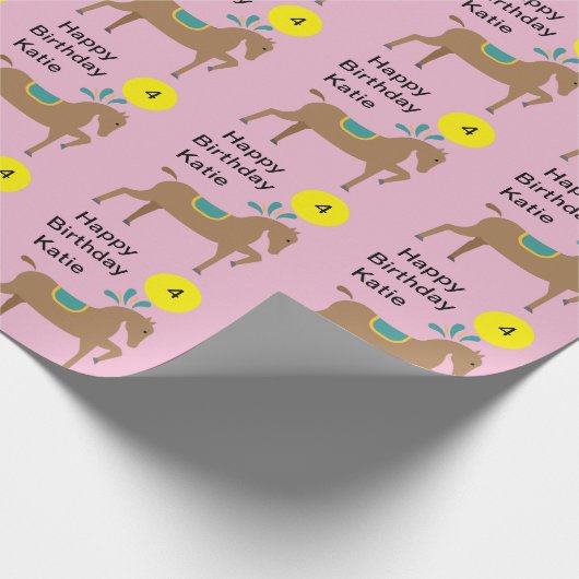 女の子の編集可能なかわいい漫画の馬 ラッピングペーパー (角)