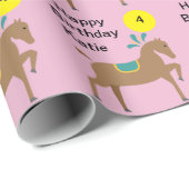 女の子の編集可能なかわいい漫画の馬 ラッピングペーパー (ロールコーナー)