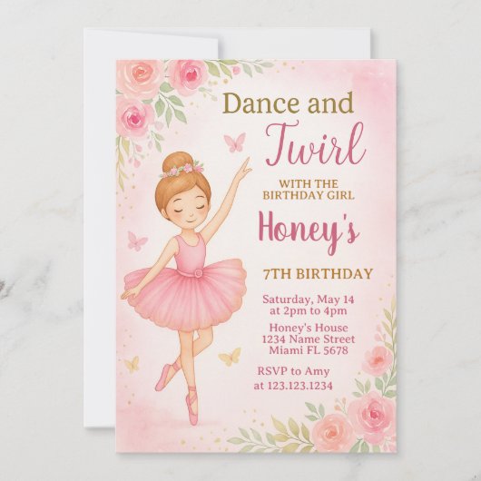 女の子の編集可能なダンスパーティーテンプレート 招待状 (正面)