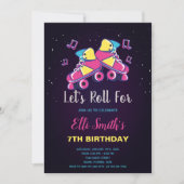 女の子の編集可能ローラスケートで滑るパーティー招待状 招待状 (正面)