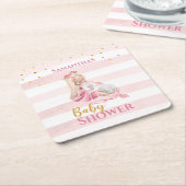 女の子の美しいバレリーナ赤ちゃんシャワー スクエアペーパーコースター (アングル)