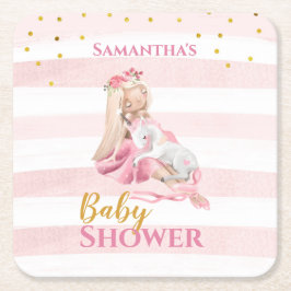 女の子の美しいバレリーナ赤ちゃんシャワー スクエアペーパーコースター