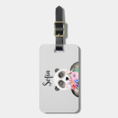 女の子の美しい花水色パンダと名前 ラゲッジタグ (正面縦)