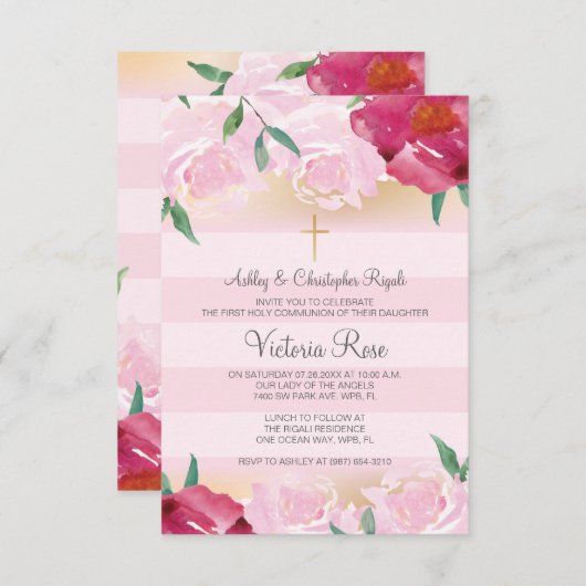 女の子の聖なる初領聖体招待状 招待状 (正面/裏面)