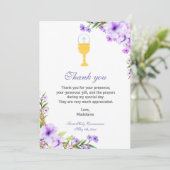 女の子の聖餐のサンキューカードの花柄のラベンダー サンキューカード (スタンド正面)