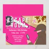 女の子の脱出ゲームパーティー スチームパンク ミステリー 誕生日 招待状 (正面/裏面)