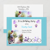 女の子の自転車の誕生日パーティーの招待状 招待状 (正面/裏面)