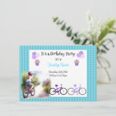 女の子の自転車の誕生日パーティーへの招待 招待状 (スタンド正面)