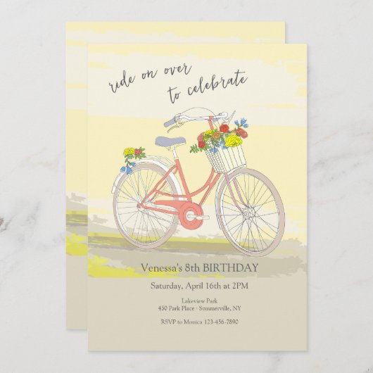 女の子の自転車パーティー 招待状 (正面/裏面)