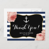 女の子の航海のいかりヴィンテージフローラありがとう ポストカード (正面/裏面)