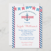 女の子の航海のなベビーシャワーの招待状のピンクおよび青 招待状 (正面)