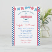 女の子の航海のなベビーシャワーの招待状のピンクおよび青 招待状 (スタンド正面)