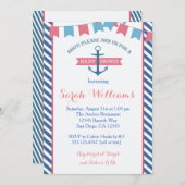 女の子の航海のなベビーシャワーの招待状のピンクおよび青 招待状 (正面/裏面)