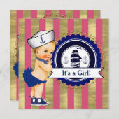 女の子の航海の赤ちゃんシャワー 招待状 (正面/裏面)