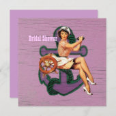 女の子の船員のブライダルシャワーの上のいかりのレトロピン 招待状 (正面/裏面)