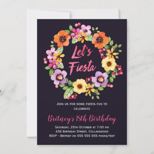 女の子の花のフェスタの誕生日のパーティの招待状 招待状 (正面)