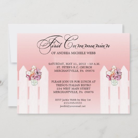 女の子の花のメーソンジャーの最初聖餐の招待状 招待状 (正面)