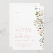 女の子の花の洗礼・命名式 招待状 (正面/裏面)