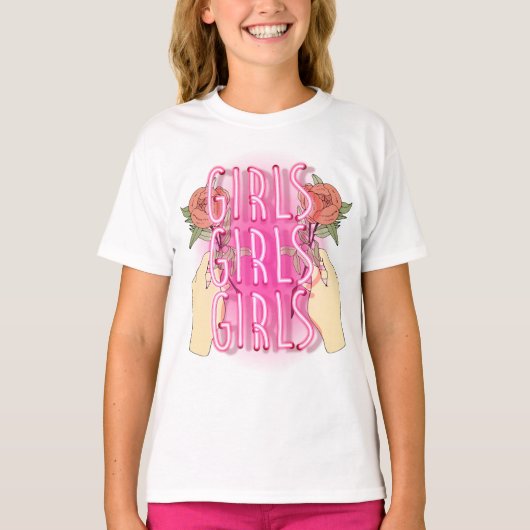 女の子の花のTシャツデザイン Tシャツ (正面)