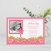 女の子の花クロス 赤ちゃん フォト 洗礼 招待状 (スタンド正面)