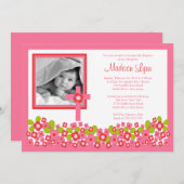 女の子の花クロス 赤ちゃん フォト 洗礼 招待状 (正面/裏面)